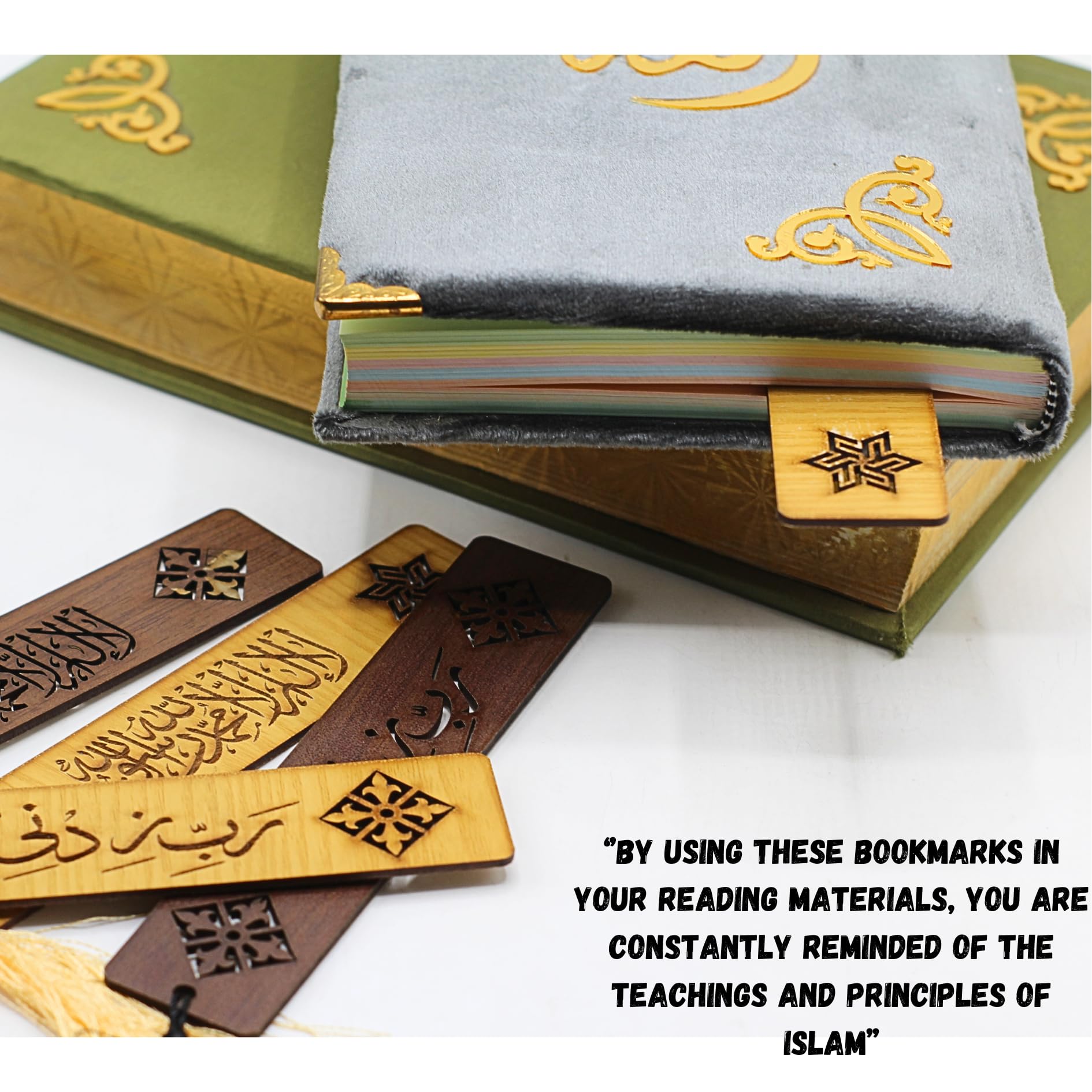 Taj Wooden Bookmarks with Islamic Calligraphy (Set of 3) for Men and Women - Unique Gift for Book Lovers