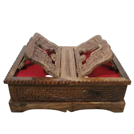 Wooden Carving Box with Built-In Rehal Stand – Handcrafted Quran Storage Box