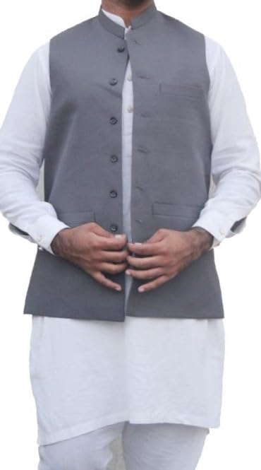 taj Men Coat Indian Men Party Wear Traditional Outfit Ethnic Groom Eid RAMADHAN WEDDING GREY (waist coat, UK, Alpha, XS, S, Regular, Regular)