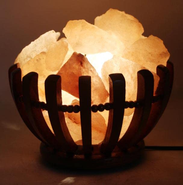 Wooden Salt Basket Lamp Himalyan Salt Lamp Rock Salt Illuminant Home Decore Lighting Mood Wooden Basket Crystal Salt Chunks (Bowl)