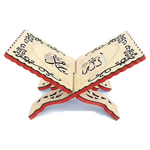 Rehal Foldable Wooden Strong Rihal Holy Quran Holy Koran Religious Prayer Book Compact Stand with Calligraphy Decorative Gift Design 13