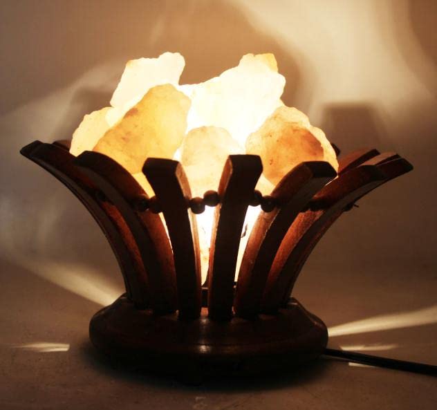 Wooden Salt Basket Lamp Himalyan Salt Lamp Rock Salt Illuminant Home Decore Lighting Mood Wooden Basket Crystal Salt Chunks (Bowl)