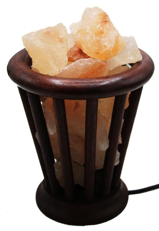 A Luxurious Wooden Basket Salt Lamp 100% Natural Pink Salt Home Decore Wooden Basket Crystal Salt Chunks (Cone)