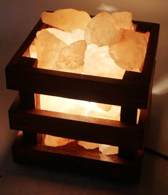 A Luxurious Wooden Basket Salt Lamp 100% Natural Pink Salt Home Decore Wooden Basket Crystal Salt Chunks (Cone)