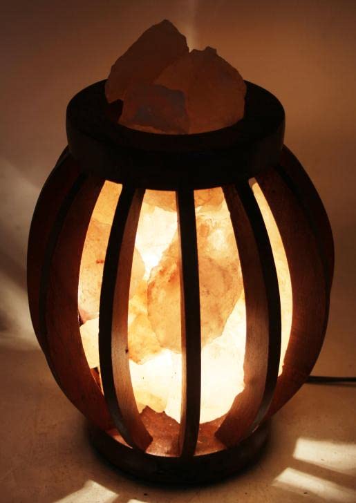 A Luxurious Wooden Basket Salt Lamp 100% Natural Pink Salt Home Decore Wooden Basket Crystal Salt Chunks (Cone)