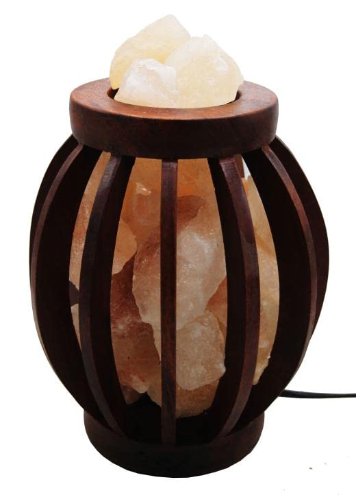 A Luxurious Wooden Basket Salt Lamp 100% Natural Pink Salt Home Decore Wooden Basket Crystal Salt Chunks (Cone)