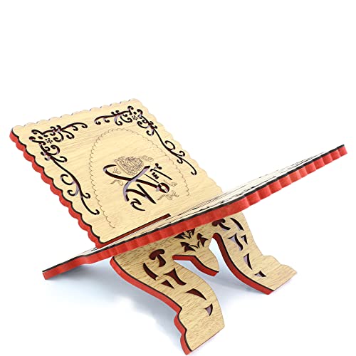 Rehal Foldable Wooden Strong Rihal Holy Quran Holy Koran Religious Prayer Book Compact Stand with Calligraphy Decorative Gift Design 13