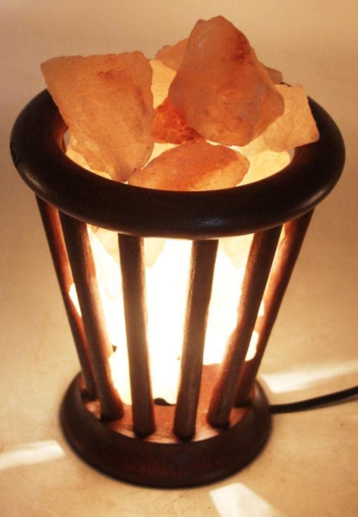 A Luxurious Wooden Basket Salt Lamp 100% Natural Pink Salt Home Decore Wooden Basket Crystal Salt Chunks (Cone)