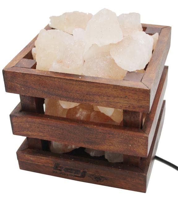 A Luxurious Wooden Basket Salt Lamp 100% Natural Pink Salt Home Decore Wooden Basket Crystal Salt Chunks (Cone)