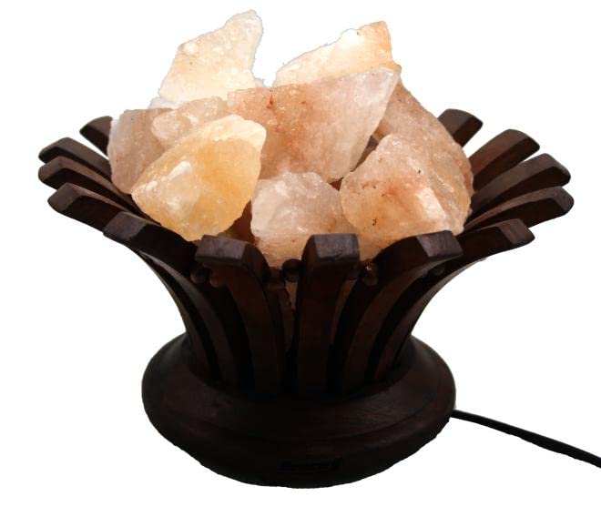 Wooden Salt Basket Lamp Himalyan Salt Lamp Rock Salt Illuminant Home Decore Lighting Mood Wooden Basket Crystal Salt Chunks (Bowl)