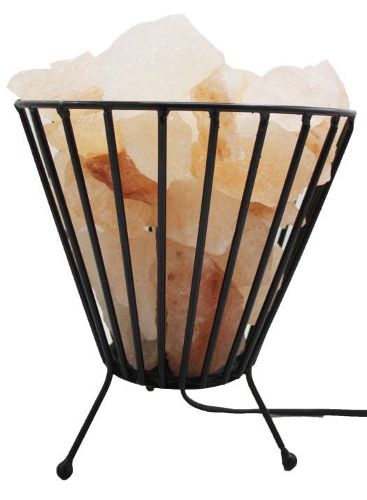 Crystal Decor Iron Basket Salt Lamp with Himalayan Pink Salt Chunks 100% Natural (Cube)