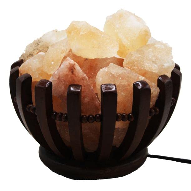 Wooden Salt Basket Lamp Himalyan Salt Lamp Rock Salt Illuminant Home Decore Lighting Mood Wooden Basket Crystal Salt Chunks (Bowl)