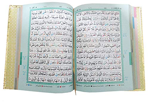 TAJWEED : Holy Quran Arabic Mushaf Gold Edge - Beautiful Gold Soft padded Wedding Gift Tajweed Rules Color Coded With Golden Hardback Small (9x13)