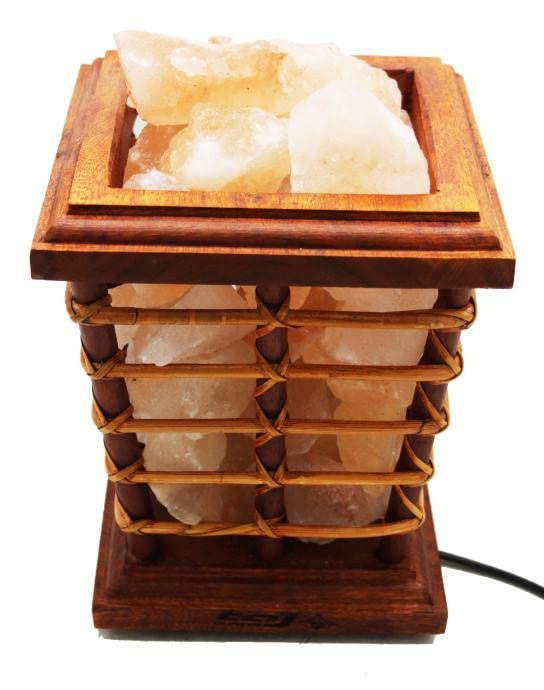 Wooden Salt Basket Lamp Himalyan Salt Lamp Rock Salt Illuminant Home Decore Lighting Mood Wooden Basket Crystal Salt Chunks (Bowl)