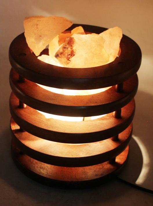 Wooden Salt Basket Lamp Himalyan Salt Lamp Rock Salt Illuminant Home Decore Lighting Mood Wooden Basket Crystal Salt Chunks (Bowl)