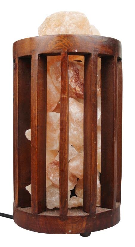 A Luxurious Wooden Basket Salt Lamp 100% Natural Pink Salt Home Decore Wooden Basket Crystal Salt Chunks (Cone)