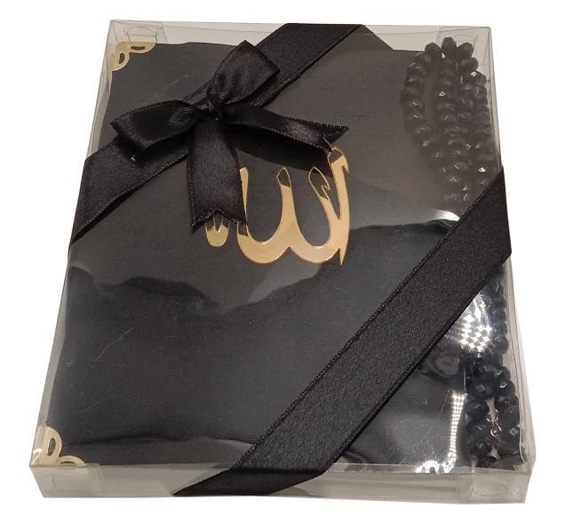 Beads with Surah Book - Soft Elegant Design Islamic Gift Pack 7'x7' (Black)