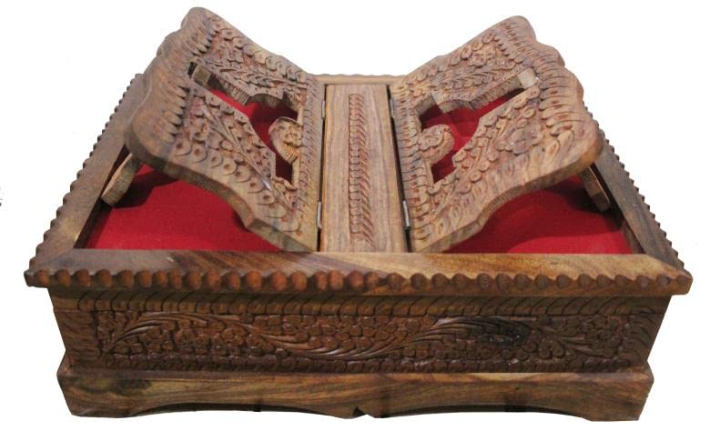 Holy Quran Wooden Carving Box With Built In Rehal Stand