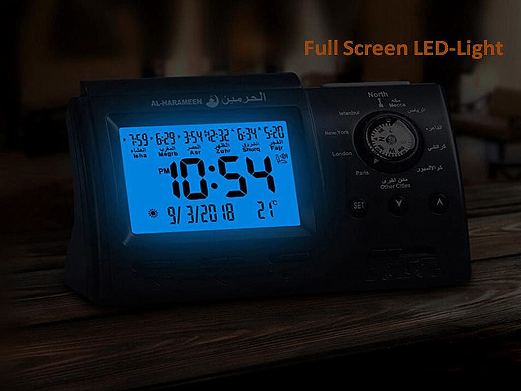 Anlising Islamic Azan Alarm Table Clock, Islamic Digital Clock, Muslim Azan Alarm Table Clock, Digital Muslim Prayer Alarm, Ramadan Gift Prayer Alarm Clock for All Prayers Qibla Direction(3005 Black)