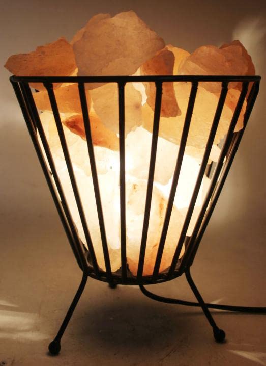 Crystal Decor Iron Basket Salt Lamp with Himalayan Pink Salt Chunks 100% Natural (Cube)