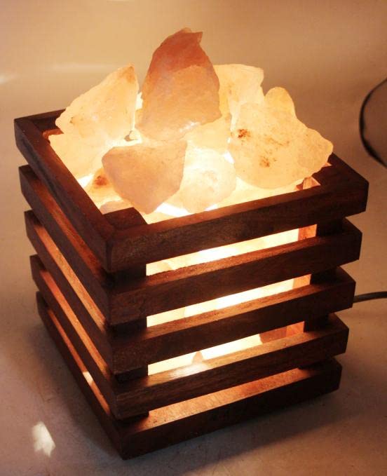A Luxurious Wooden Basket Salt Lamp 100% Natural Pink Salt Home Decore Wooden Basket Crystal Salt Chunks (Cone)