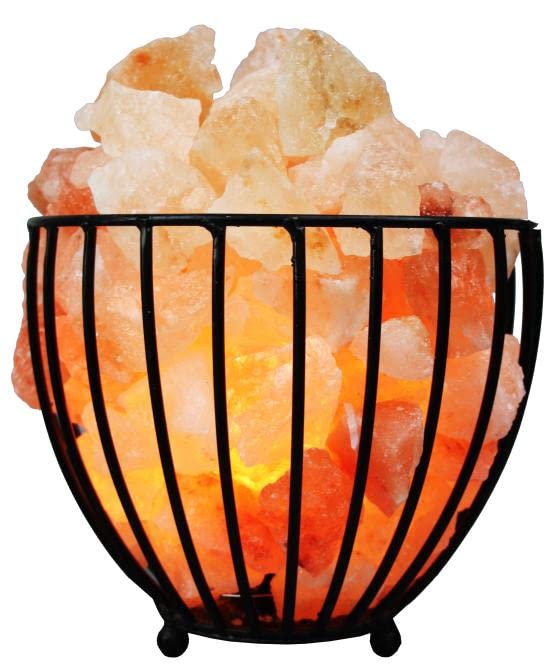 Crystal Decor Iron Basket Salt Lamp with Himalayan Pink Salt Chunks 100% Natural (Cube)