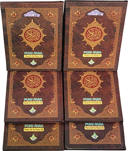 Panj Para Set : Complete Holy Quran In 6 Parts 13 Lines Plain Large Text - Hardback With Fabric Case -30 Juzz)