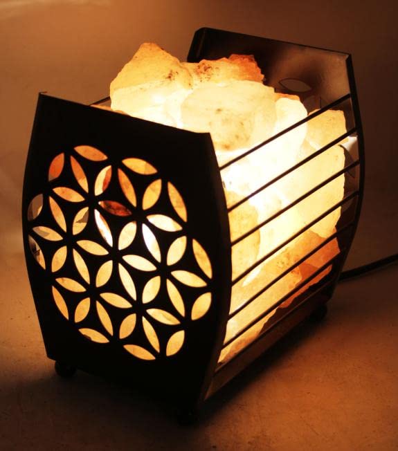 Crystal Decor Iron Basket Salt Lamp with Himalayan Pink Salt Chunks 100% Natural (Cube)