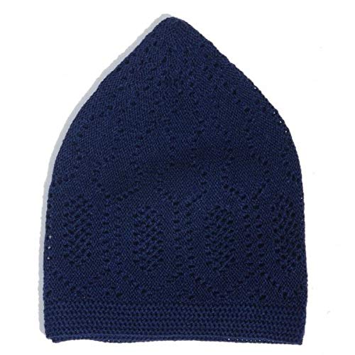 Men Skull Cap Muslim Islamic Prayer Hat Topi Kufi Head Wear Clothing Navy Blue