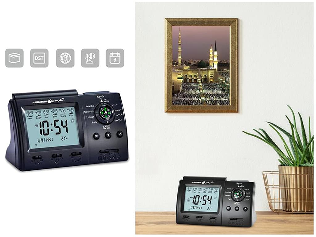 Anlising Islamic Azan Alarm Table Clock, Islamic Digital Clock, Muslim Azan Alarm Table Clock, Digital Muslim Prayer Alarm, Ramadan Gift Prayer Alarm Clock for All Prayers Qibla Direction(3005 Black)
