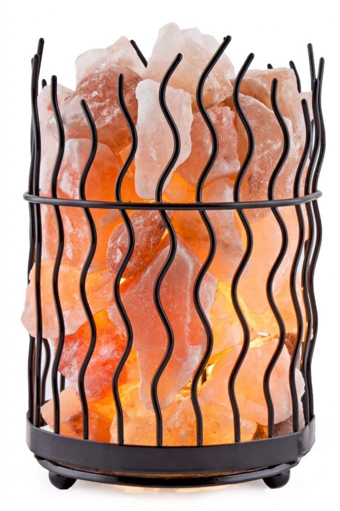 Crystal Decor Iron Basket Salt Lamp with Himalayan Pink Salt Chunks 100% Natural (Cube)