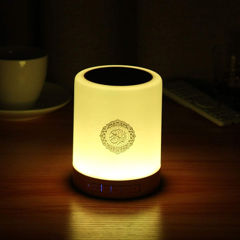 SQ112 Quran Smart Touch LED Lamp Bluetooth Speaker with Remote Rechargeable, Full Recitations of Famous Imams and Quran Translation in Many Languages Including English, Arabic, Urdu & More, On the Way