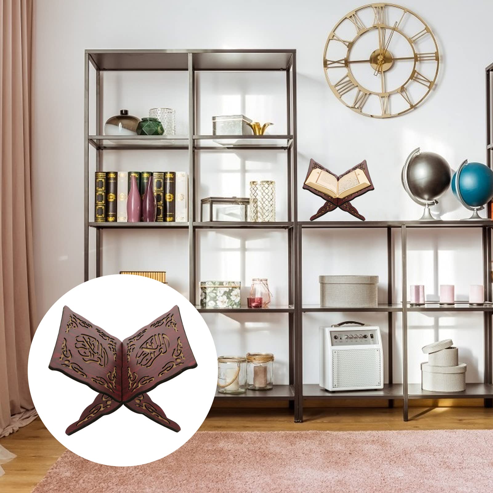 PRETYZOOM Wooden Quran Book Stand Muslim Book Holder Islam Foldable Rehal Bible Magazine Cookbook Display Holder Islam Religious Gift 21X29CM