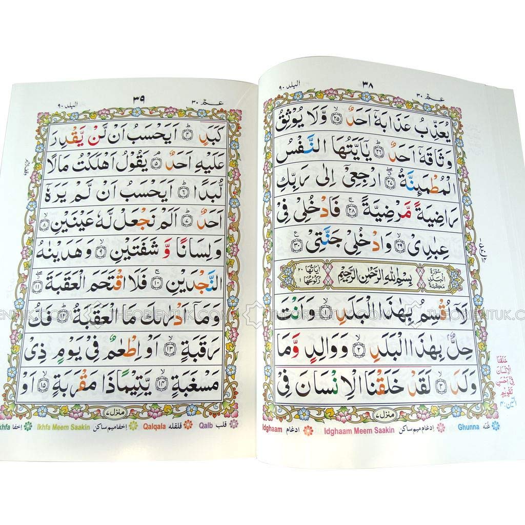 Complete Quran Qur'an 30 Para Parts Juz 9 Lines Black or Colour Coded Tajweed