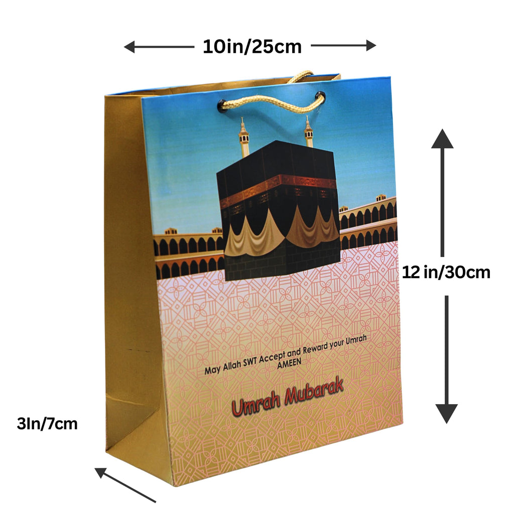 Umrah Mubarak Gift Bags with Handles – Gold Paper Party Gift Bags for Umrah Gifts