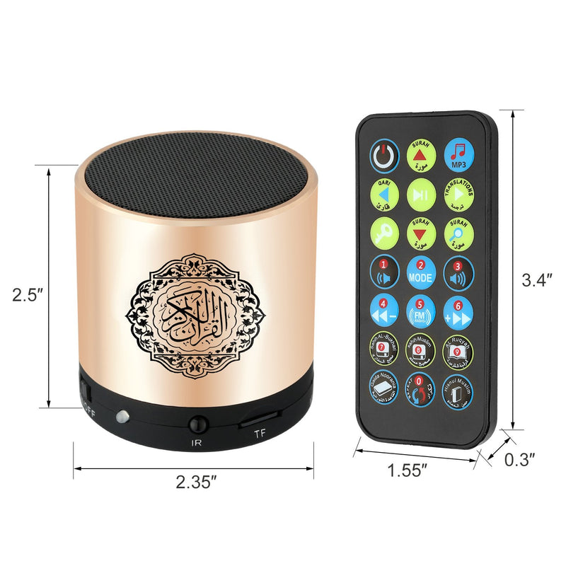 Portable Digital Quran Speaker,Anlising Quran Speaker with Remote Control,Quran Speaker MP3 Player,Quran Translator,USB Rechargeable,8GB,over 18 Reciter and 15 Translations Available(Gold)