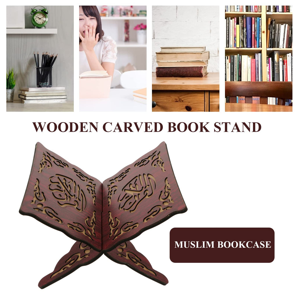 PRETYZOOM Wooden Quran Book Stand Muslim Book Holder Islam Foldable Rehal Bible Magazine Cookbook Display Holder Islam Religious Gift 21X29CM