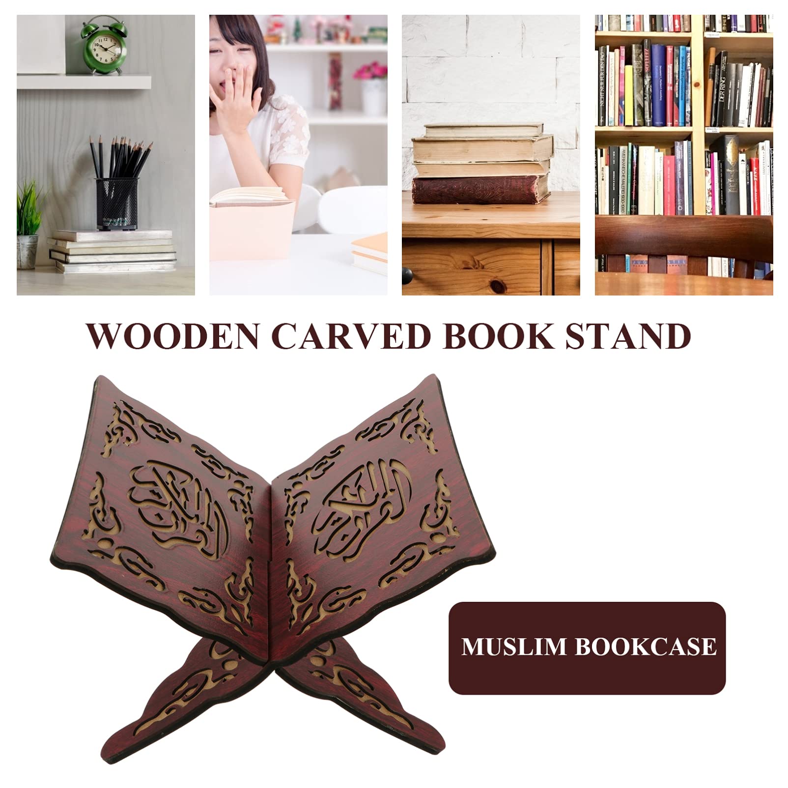 PRETYZOOM Wooden Quran Book Stand Muslim Book Holder Islam Foldable Rehal Bible Magazine Cookbook Display Holder Islam Religious Gift 21X29CM