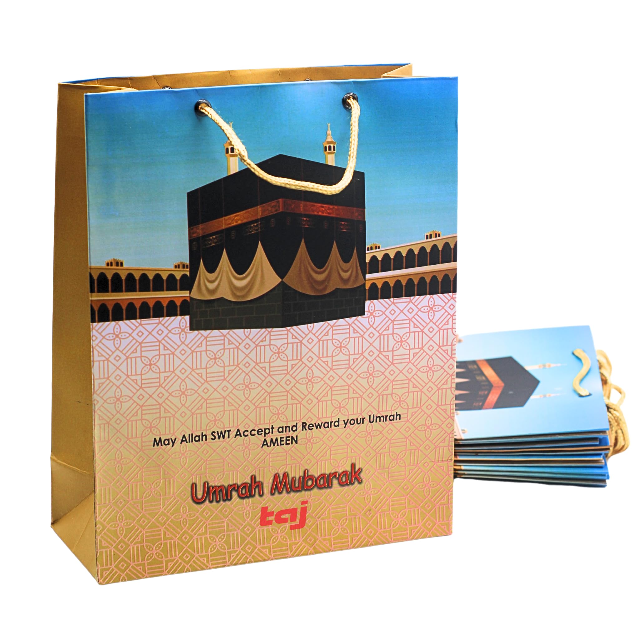 Umrah Mubarak Gift Bags with Handles – Gold Paper Party Gift Bags for Umrah Gifts