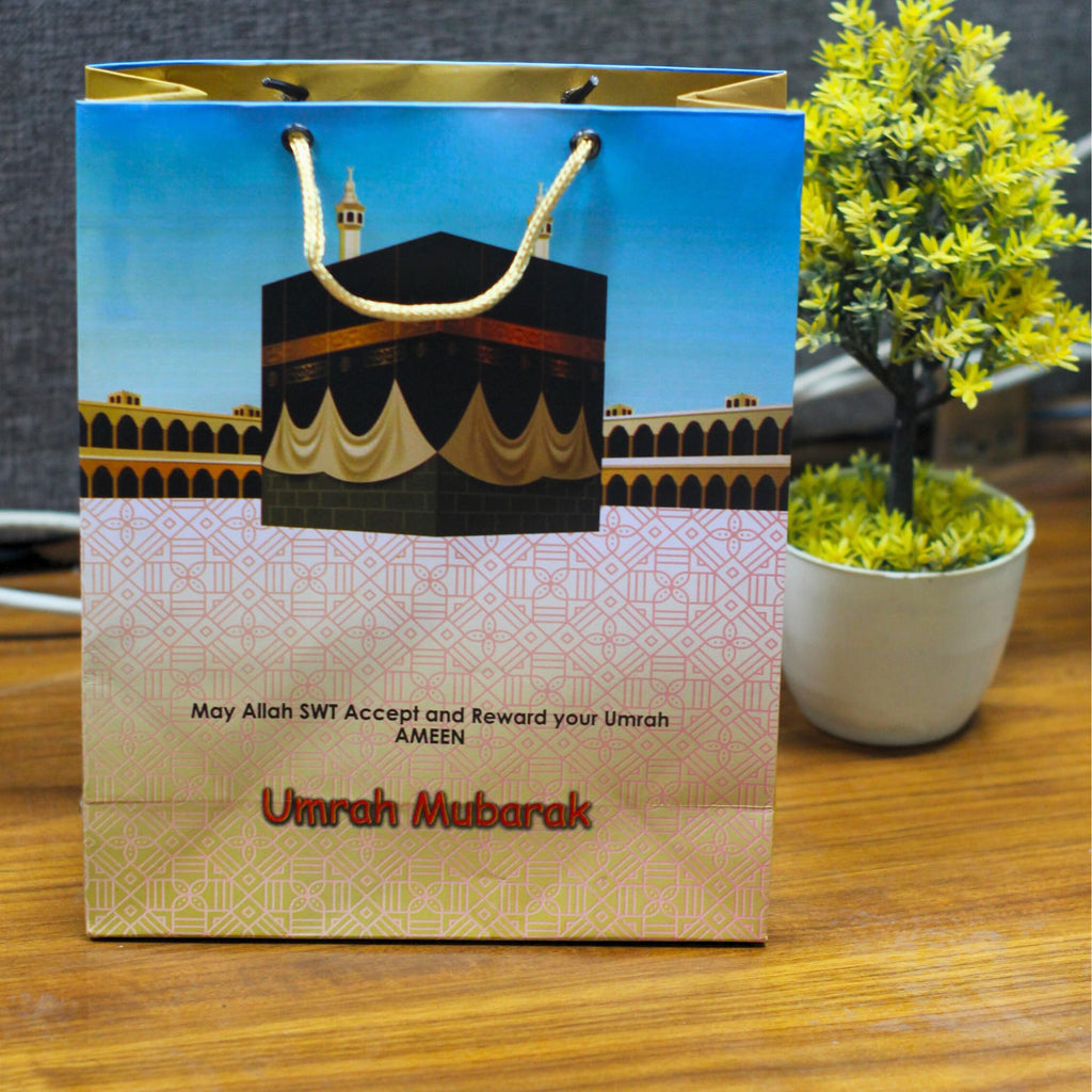 Umrah Mubarak Gift Bags with Handles – Gold Paper Party Gift Bags for Umrah Gifts