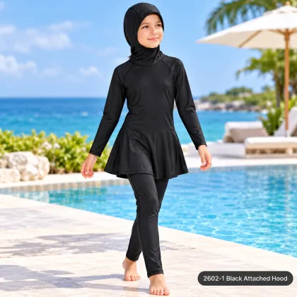 Burkini Polyester Black/Navy - Hooded Top (12-14 Years)